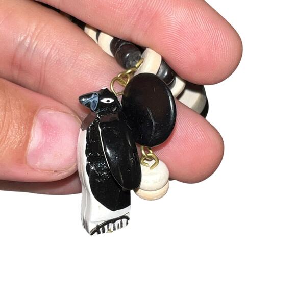 Vintage Tribal Wood Bead Statement Necklace Black White Carved Elephant - Picture 10 of 12